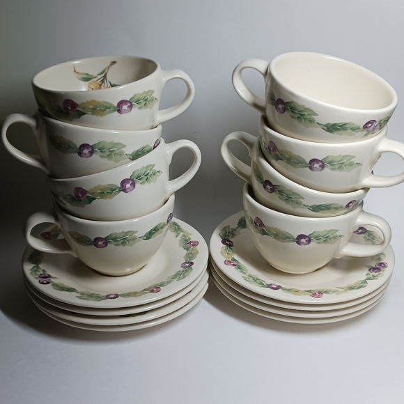 Set of 8 Jamberry by Pfaltzgraff, Stoneware Cups & Saucers - Picture 8 of 8